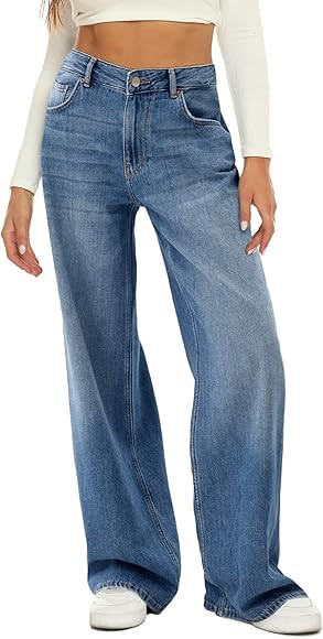 Baggy Wide Leg Jeans Non-Stretch Fabric High Waist Loose YKK Zipper for All Leg Types Suitable fo... | Amazon (US)