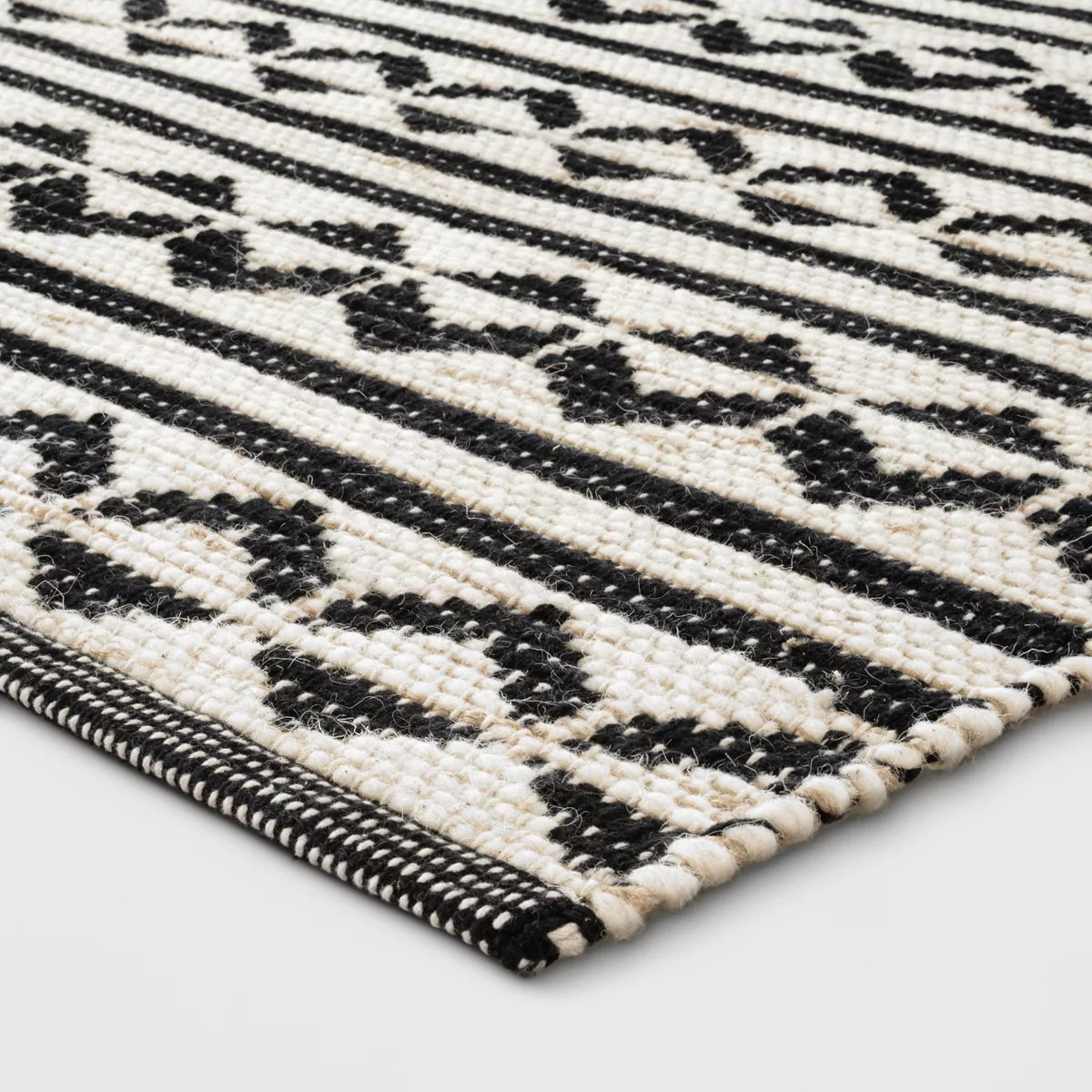 2'6"x4' Geometric Woven Accent Rug Black - Threshold™: Handmade Cotton Wool Jute Flat Pile Indo... | Target