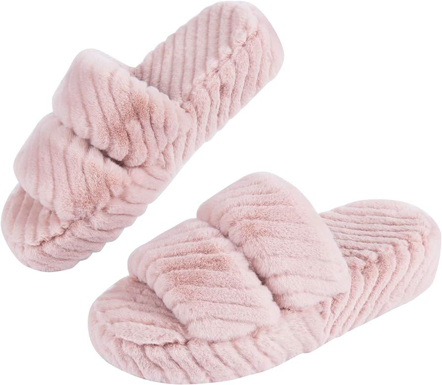 DL House Slippers for Women Open Toe, Fluffy Womens Slippers Memory Foam Indoor, Comfy Slip On Women | Amazon (US)