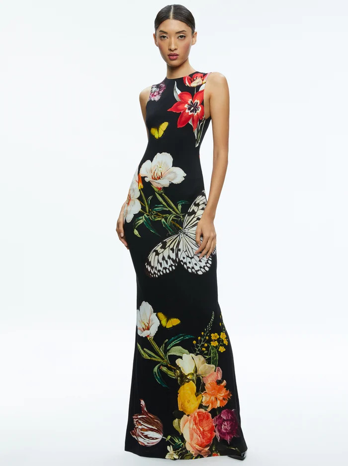DELORA OPEN BACK MAXI DRESS | Alice + Olivia