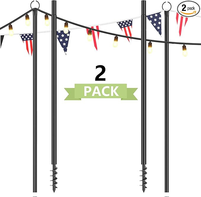 2 Pack String Light Poles for Outside, 10.5 Ft Outdoor String Light Poles for String Lights, Back... | Amazon (US)