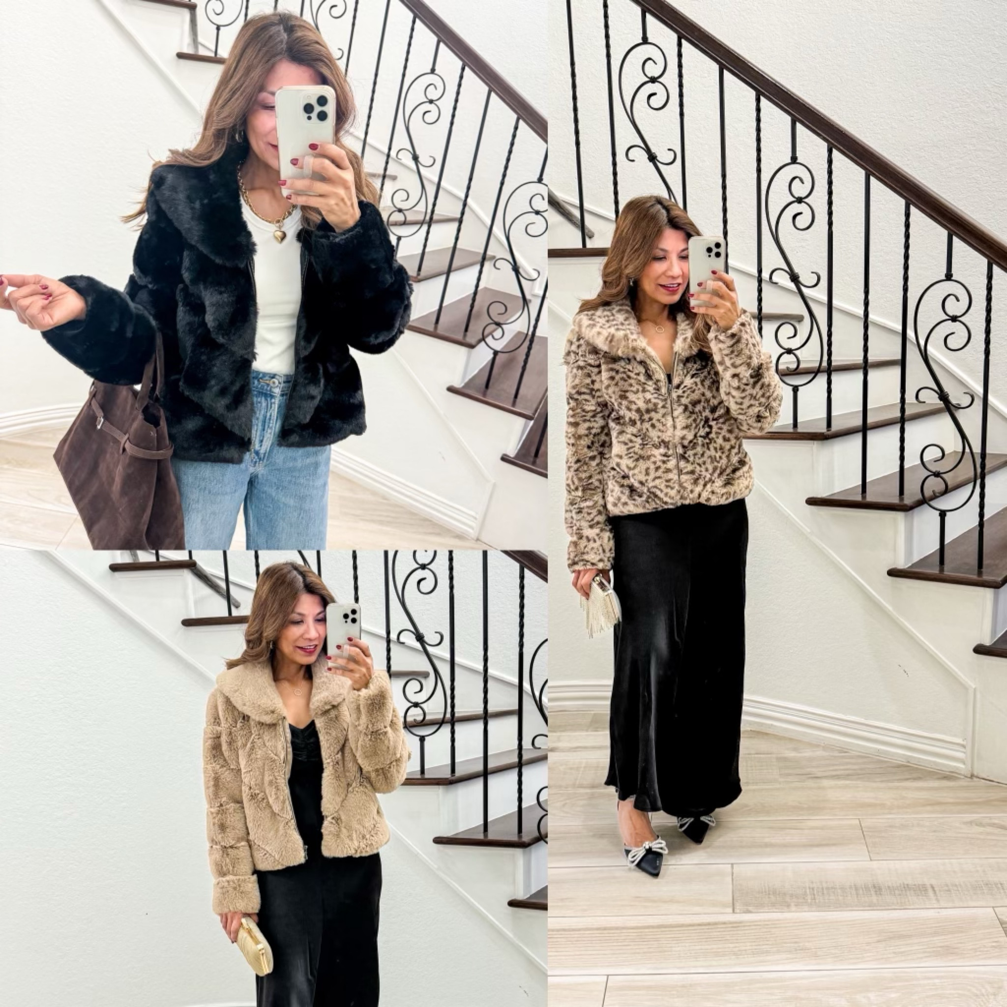 Budget-friendly faux fur jacket. Wearing small in the black; XS in the leopard and tan prints. If you want an oversized look size up. Very soft, warm, thick but lightweight. White tee in small. Jeans fit tts in short length (size 2/26) I’m 5’2”. Black dress in XS tts. Silver bow shoes fit tts. Black Chelsea Boots fit tts. Fav Red lips in shade 861, liner in Mariachi. Bags and accessories are linked.

Amazon finds, fall outfits, winter outfits, holiday outfits, Christmas outfits, fashion over 50, midlife fashion, petite fashion, affordable fashion, middle age women, affordable fashion, style over 50.

#LTKOver40 #LTKStyleTip #LTKHoliday