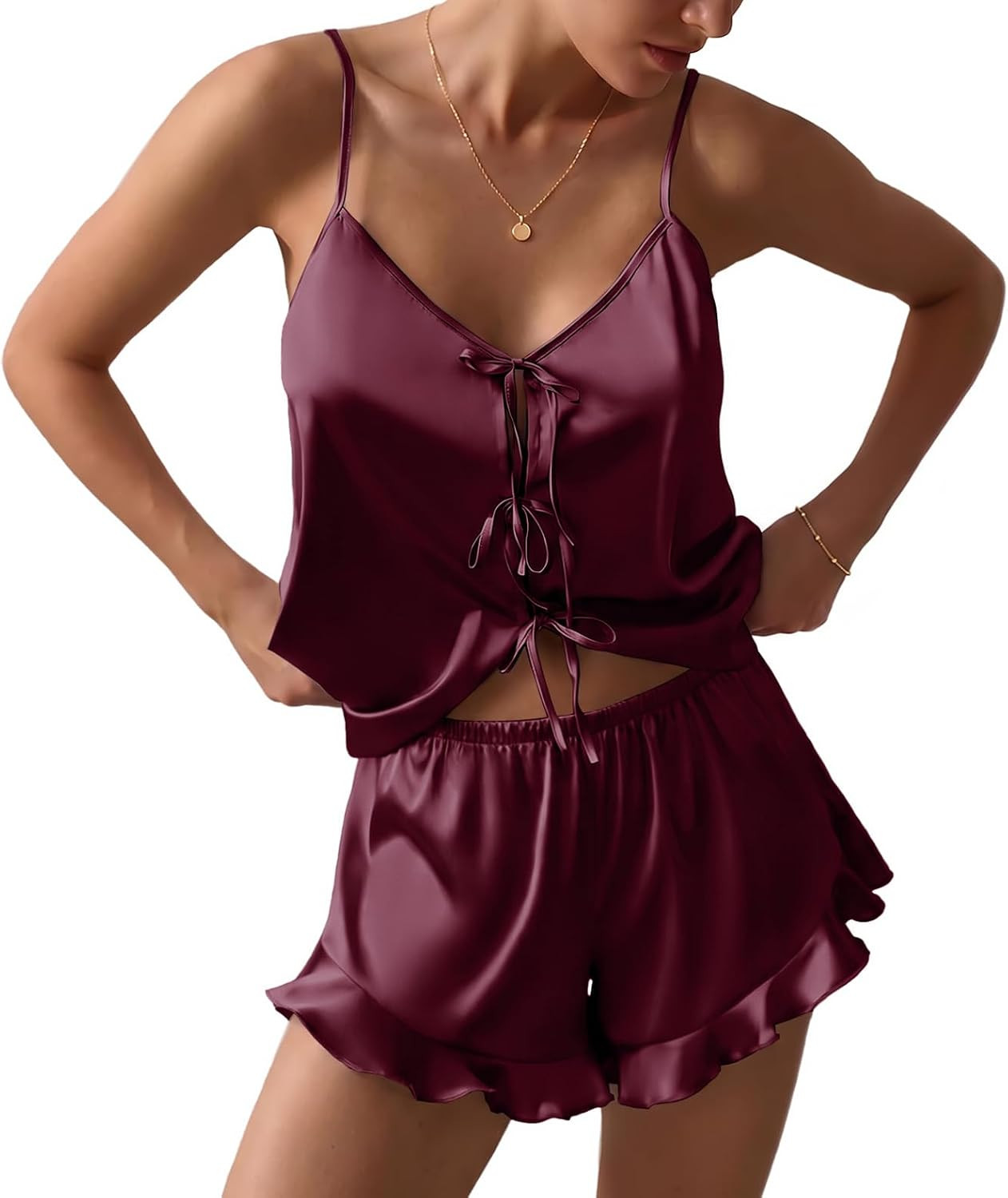 Ekouaer Womens Satin Pajamas Sets Silk Cami Lingerie Pjs Sleepwear | Amazon (US)