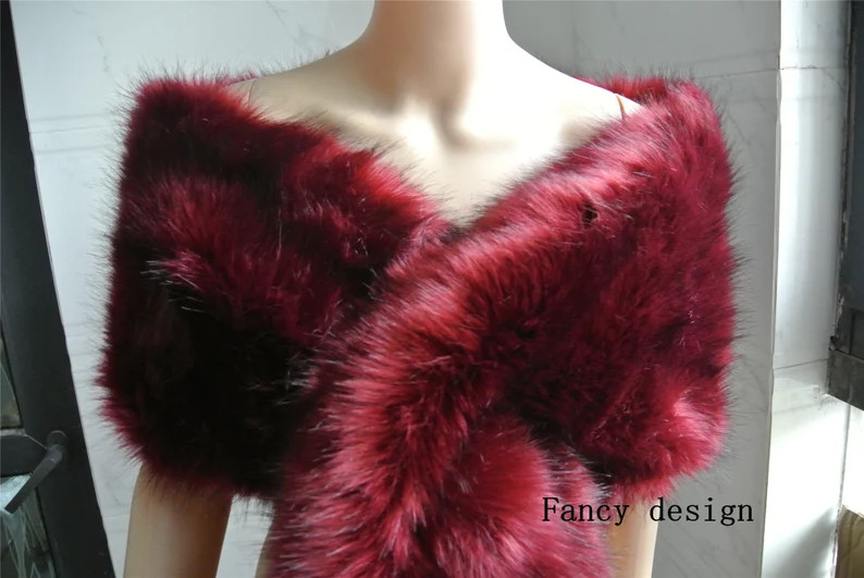 Burgundy Wine Red Faux Fur Bridal Wrap Bridal Faux Fur Stole Bridal Fur Shawl Cape Wedding Faux F... | Etsy (US)