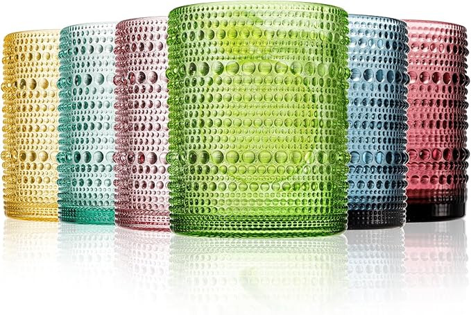 ZOOFOX 6 Pack 12 Oz Romantic Water Glasses, Colored Hobnail Glasses Tumbler, Embossed Drinking Gl... | Amazon (US)