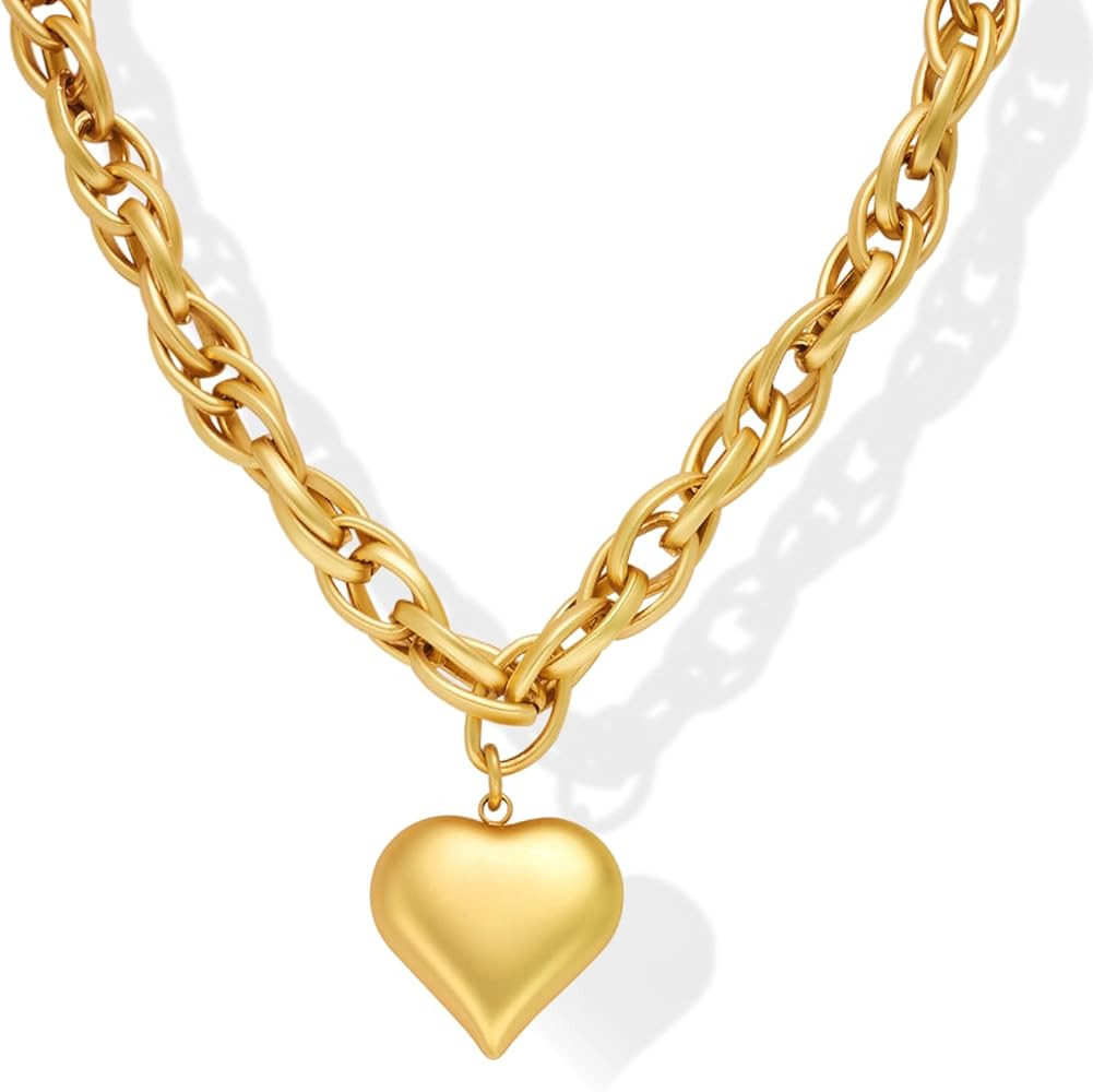 Heart Multistrand Necklace Chunky Paperclip Choker Necklace Fashion Jewelry For Women | Amazon (US)
