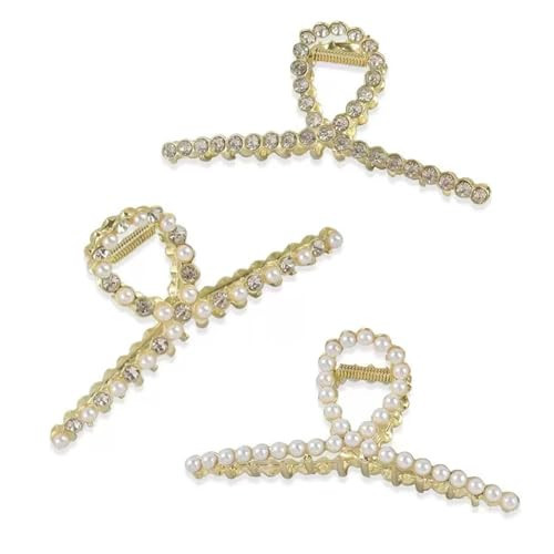 3 Pieces Rhinestone and Pearl Hair Claw Clips for Women Gold Metal Claw Clip Grils Decorative Large Elegant Hair Clips (Style 1) | Amazon (US)