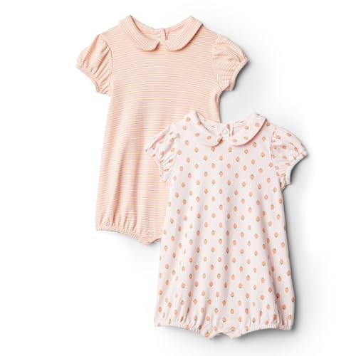 Amazon Essentials x Sofia Grainge Baby Girls' Short Sleeve Peter Pan Collar Romper, Pack of 2, Strawberry/Stripe, 0-3 Months | Amazon (US)