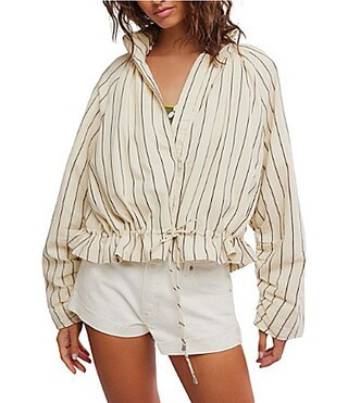 Free People Devon Balloon Striped Funnel-Neck Long Sleeve Jacket - M | Dillard's