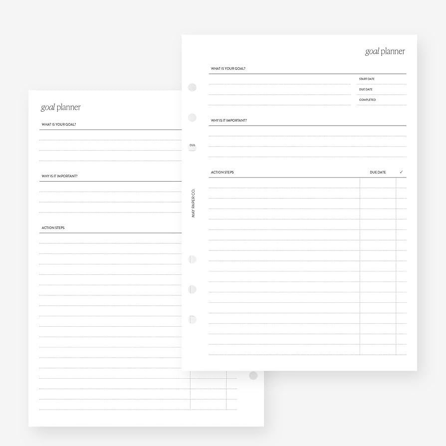 May Paper Co. A5 Goal Planner Insert Agenda Refill for Filofax A5, Kikki K Large, LV GM sized 6 r... | Amazon (US)