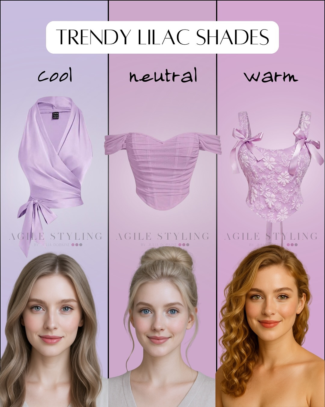 💜 TRENDY LILAC SHADES — WHICH ONE IS YOURS?

Lilac is everywhere this season — but just like with any color, there’s no one-fits-all shade. The wrong one can make your skin look dull and tired, while the right one gives you that glowy, fresh-faced look ✨

Here’s a quick comparison of cool, neutral, and warm lilacs. Which one makes you shine?

And if you’re still unsure — that’s what your palette is for 😉
Inside your Pocket Palette, you’ll find over 50–60 handpicked shades that match your unique tone — so you’ll never buy the wrong lilac (or red, or green) again 💅

👉 Tap the link in bio to get yours and feel 10x more confident shopping colors you actually glow in!

#coloranalysis #seasonalcoloranalysis #pocketpalette #lilacstyle #coolundertone #warmundertone #neutraltones #agilestyling #personalcoloranalysis #findyourseason #colorstylist #wardrobetips