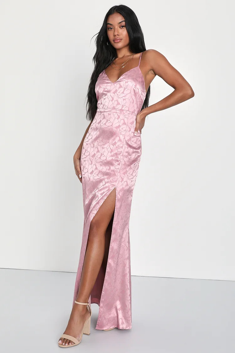 Chic Personality Mauve Pink Satin Jacquard Mermaid Maxi Dress | Lulus (US)