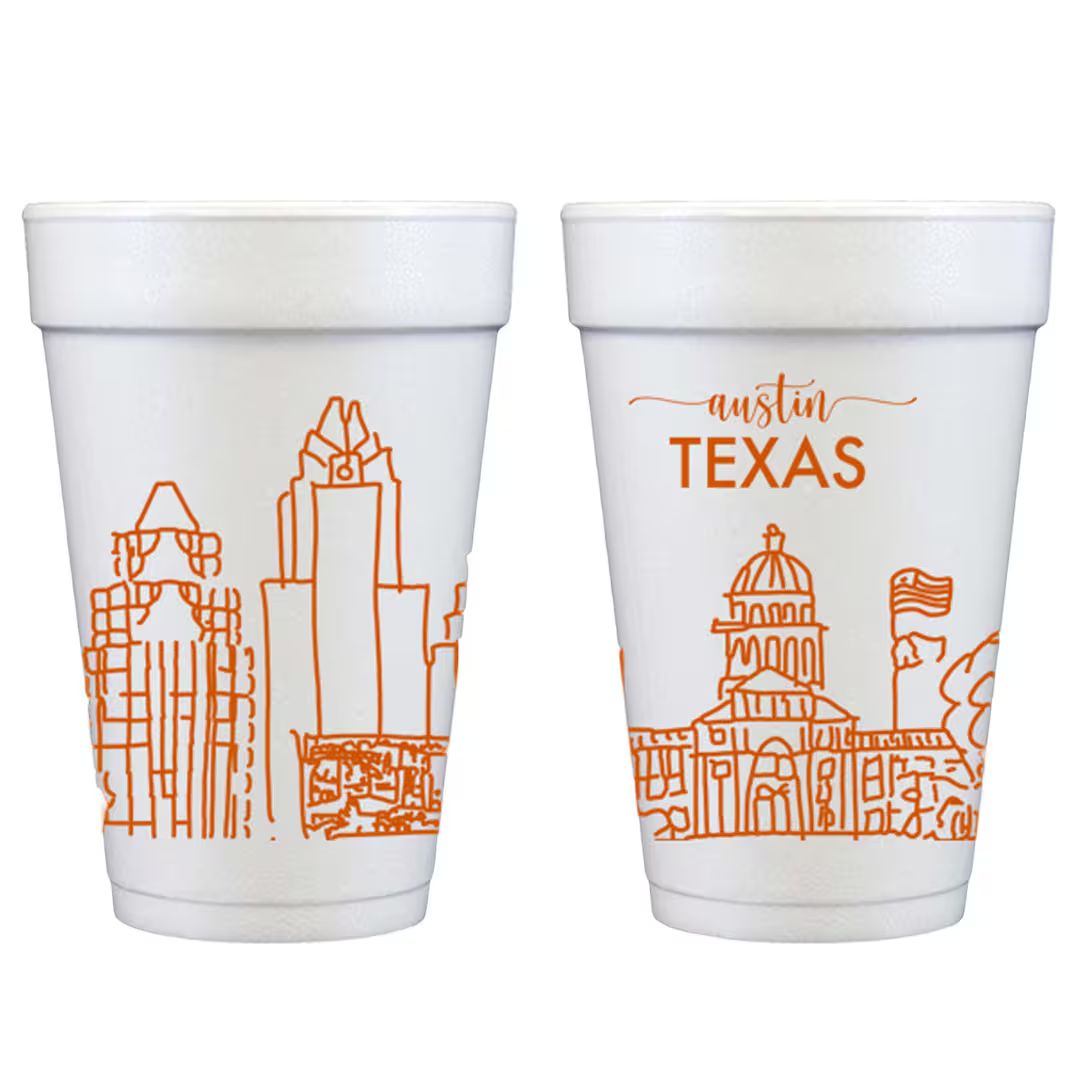 Foam Cup 10 Pack {Austin, Texas Skyline} | Etsy (US)