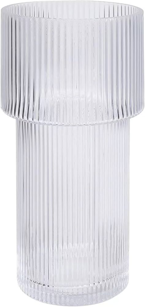 Virlwere Ribbed Vase Fluted Vase Clear Glass Vase Tall Cylinder Large Vase Modern Farmhouse Decor... | Amazon (CA)