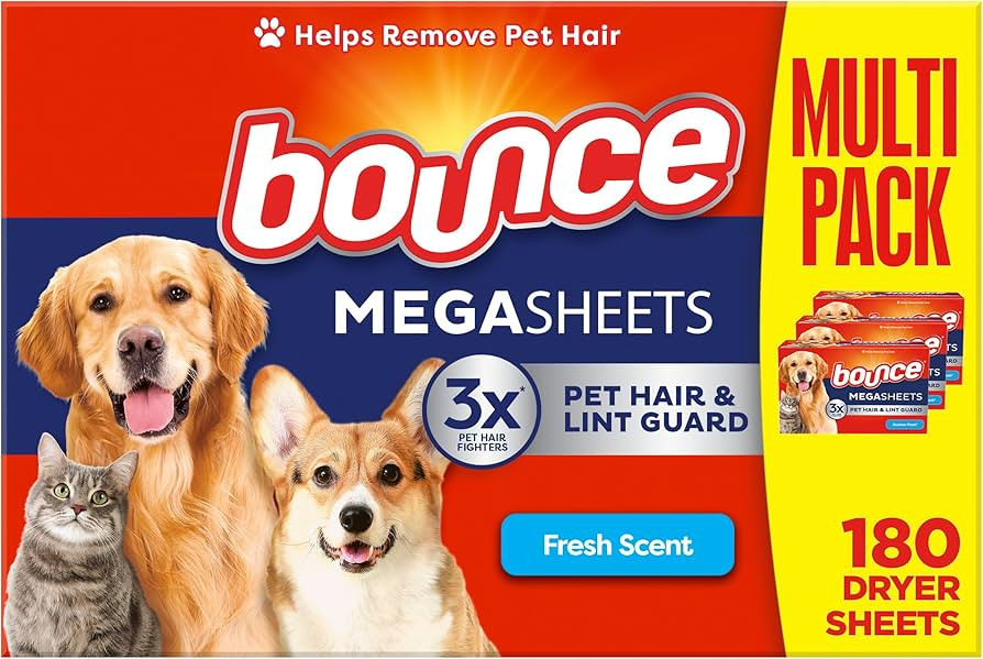 Bounce Pet Hair and Lint Guard Mega Fabric Softener Dryer Sheets with 3X Pet Hair Fighters, Fresh... | Amazon (US)