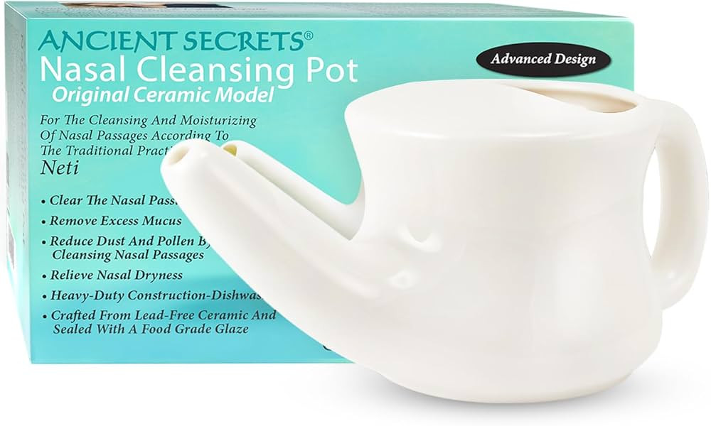 ANCIENT SECRETS Neti Pot Sinus Rinse + Pre-Measured Cleansing Salt Pack – Dishwasher-Safe Ceram... | Amazon (US)