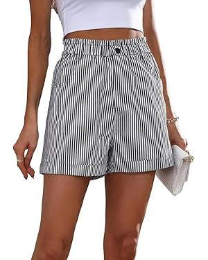 Cruise Ship Comfy Striped Shorts for Women Elastic Waist Button Tie Front Summer Beach Casual Lou... | Amazon (US)