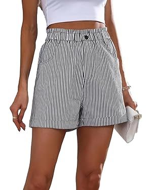 Cruise Ship Comfy Striped Shorts for Women Elastic Waist Button Tie Front Summer Beach Casual Lou... | Amazon (US)