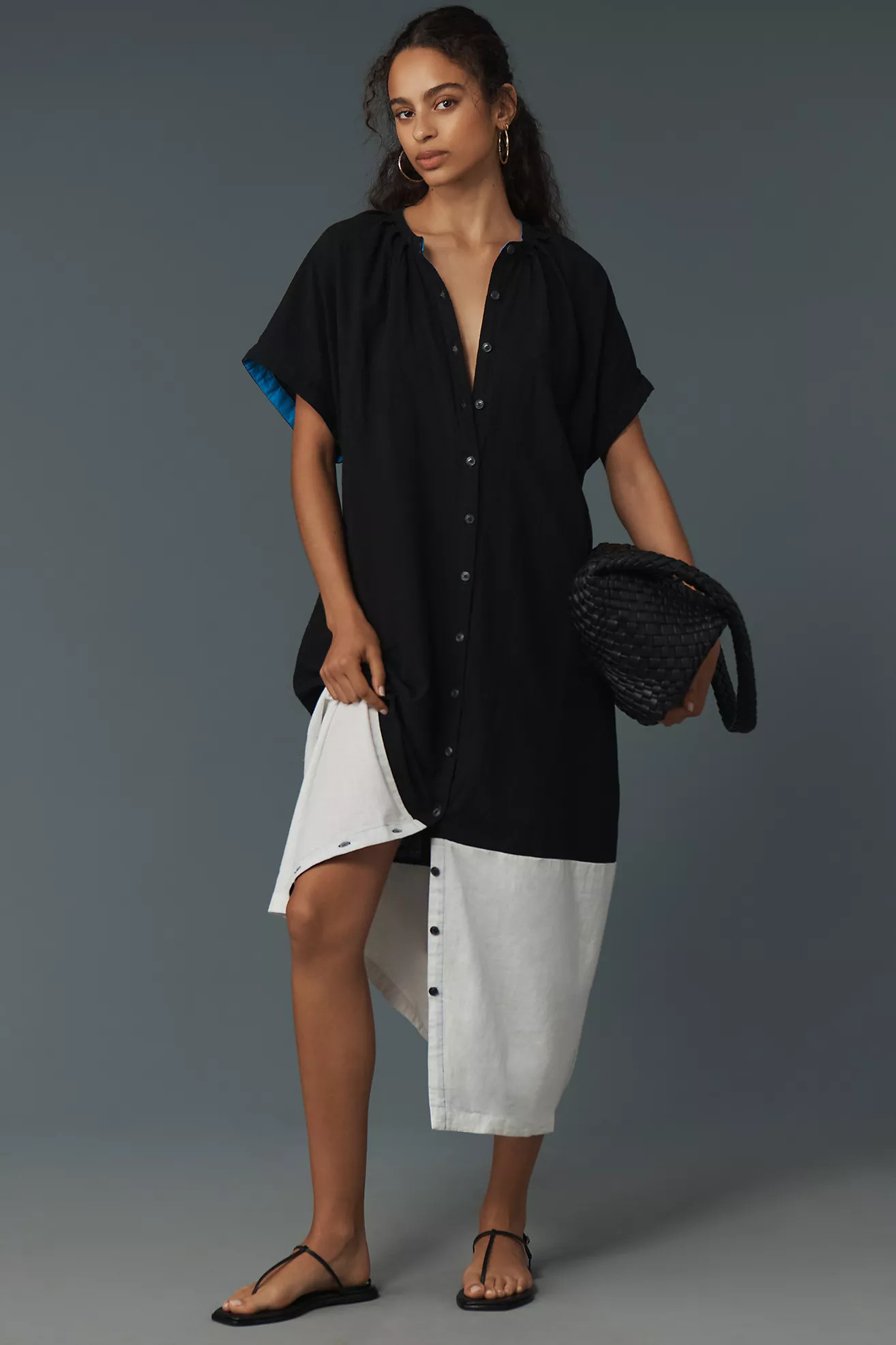 By Anthropologie Short-Sleeve Collared Linen Maxi Shirt Dress | Anthropologie (US)