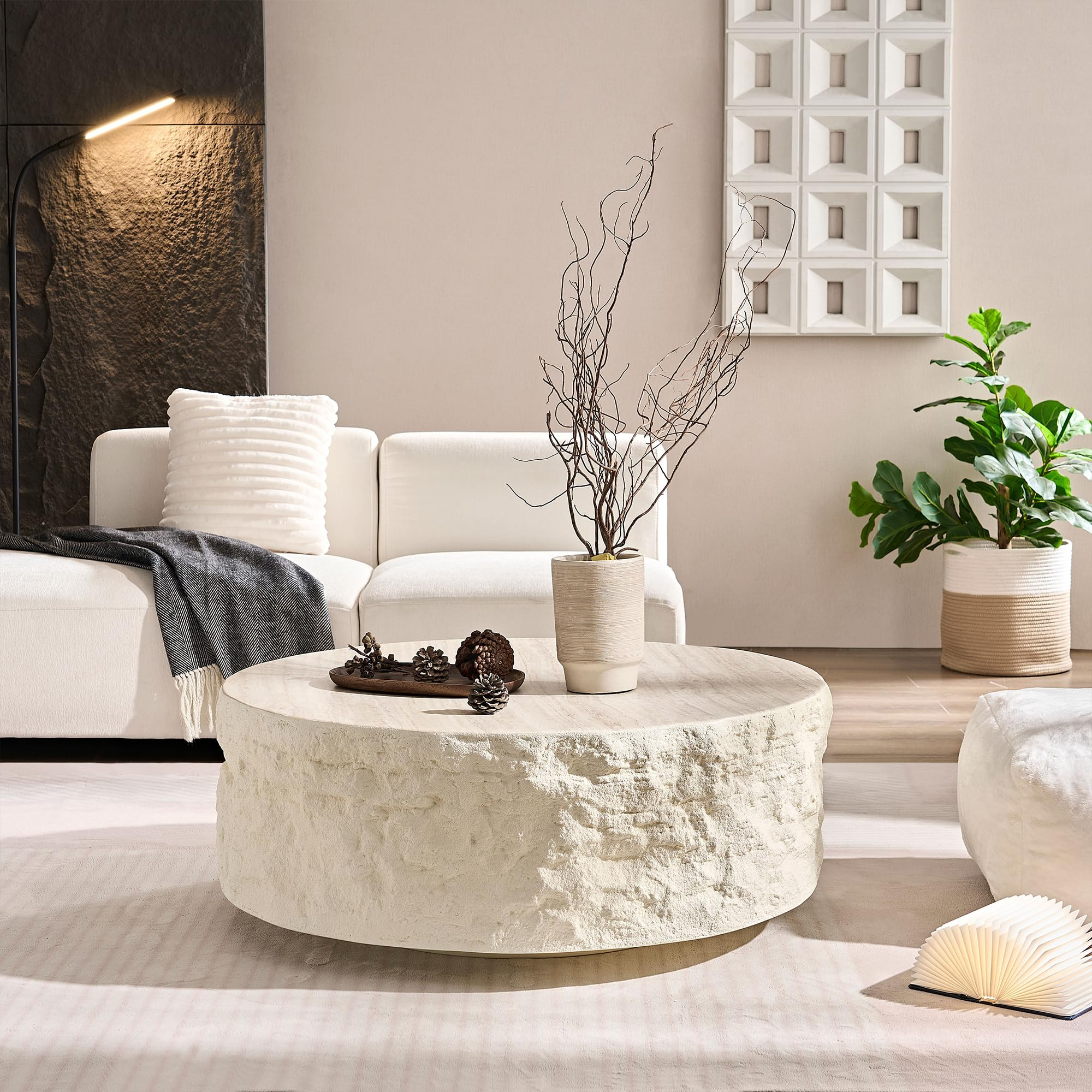 kevinplus ø35.43'' Round Coffee Table for Living Room, Modern Drum Circle Coffee Table, Fibergla... | Amazon (US)