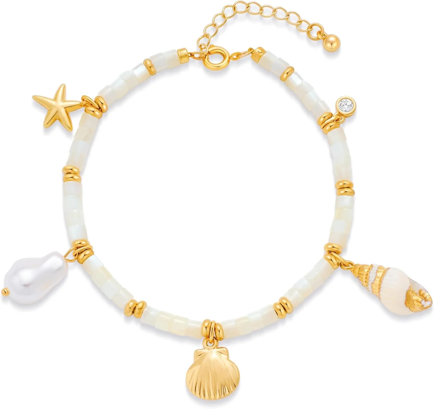 Gold Shell Charm Bracelet for Women Chunky Gold Seashell Starfish Bracelet Boho Summer Beach Char... | Walmart (US)