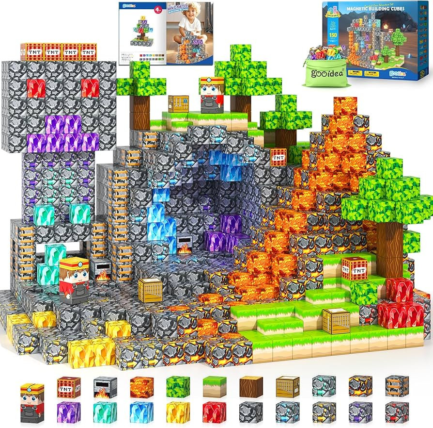 Magnetic Blocks -150 Magnetic Building Blocks STEM Toy, Stacking Mine Magnet World Craft Cubes fo... | Amazon (US)