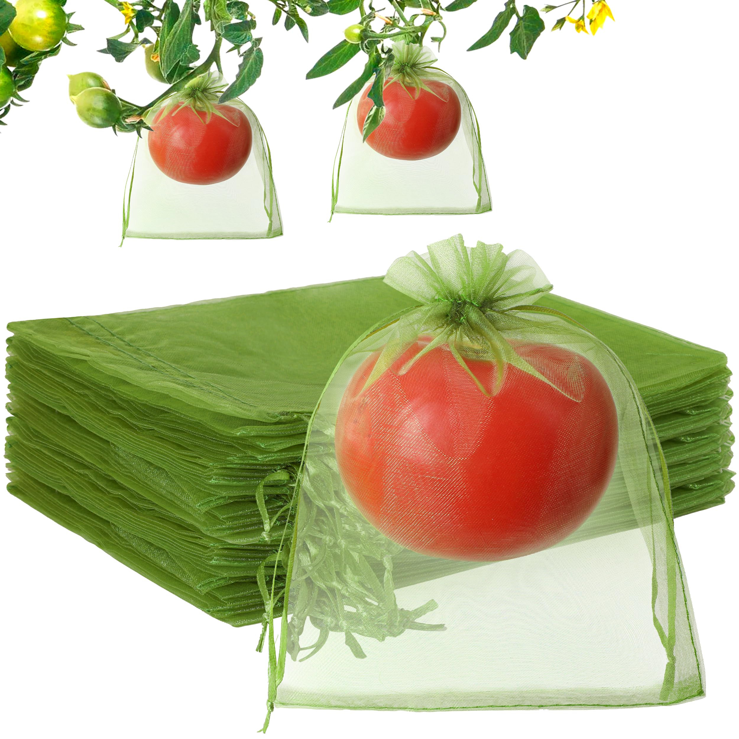 EWPJDK 70pcs Fruit Protection Bags 6x8 inch Green Netting Cover Drawstring Mesh Tomato Protectors Bags Pest Barrier for Blueberry Small Fruit Veggies Garden (70, 6x8 inch) | Amazon (US)