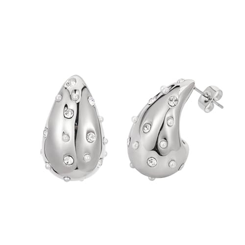 Sylph Gold Teardrop Earring Chunky Stud Earrings for Women Lightweight Cubic Zirconia Dangle Earr... | Amazon (US)