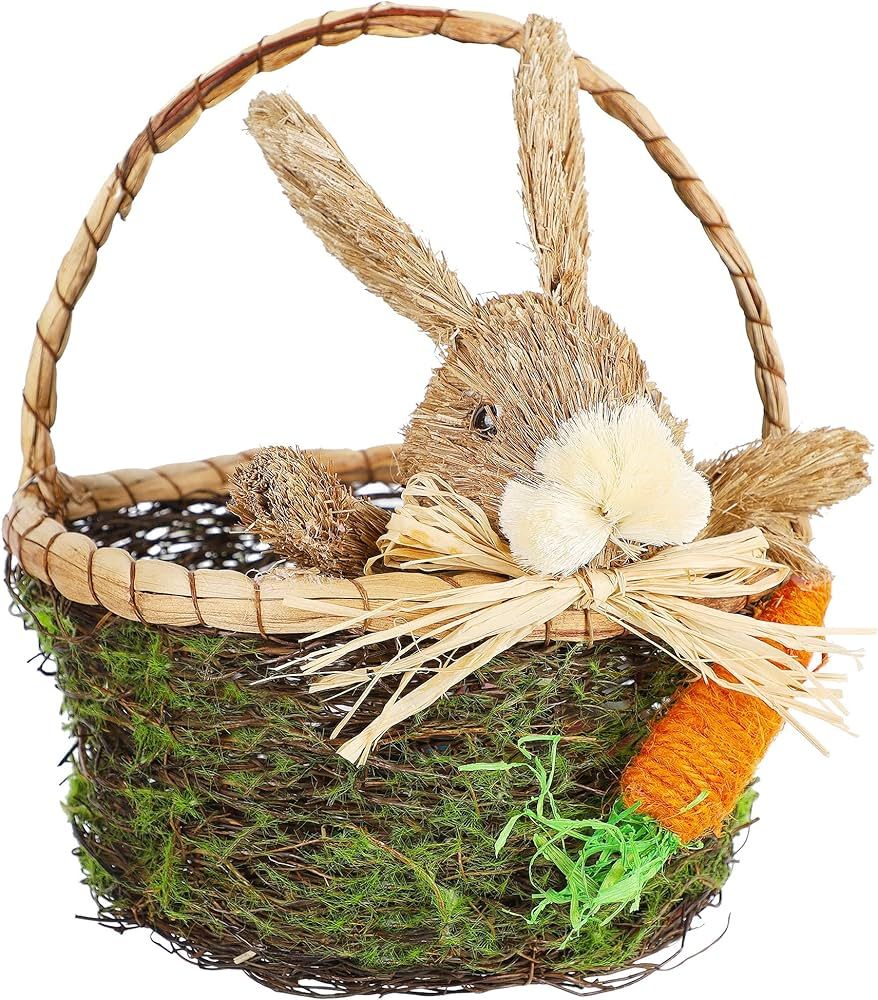 Juegoal Bunny Easter Woven Basket for Party Favors, Handmade Wicker Rattan Easter Candy Eggs Bask... | Amazon (US)