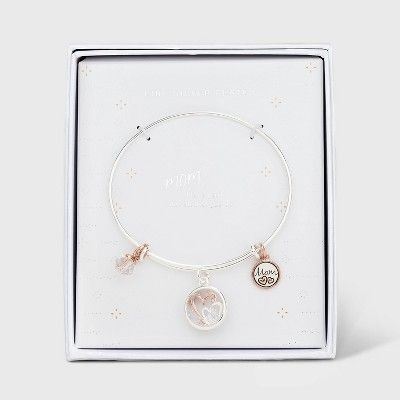 Silver Plated Rose Two Tone Charms Adjustable Bangle - Silver Gray | Target