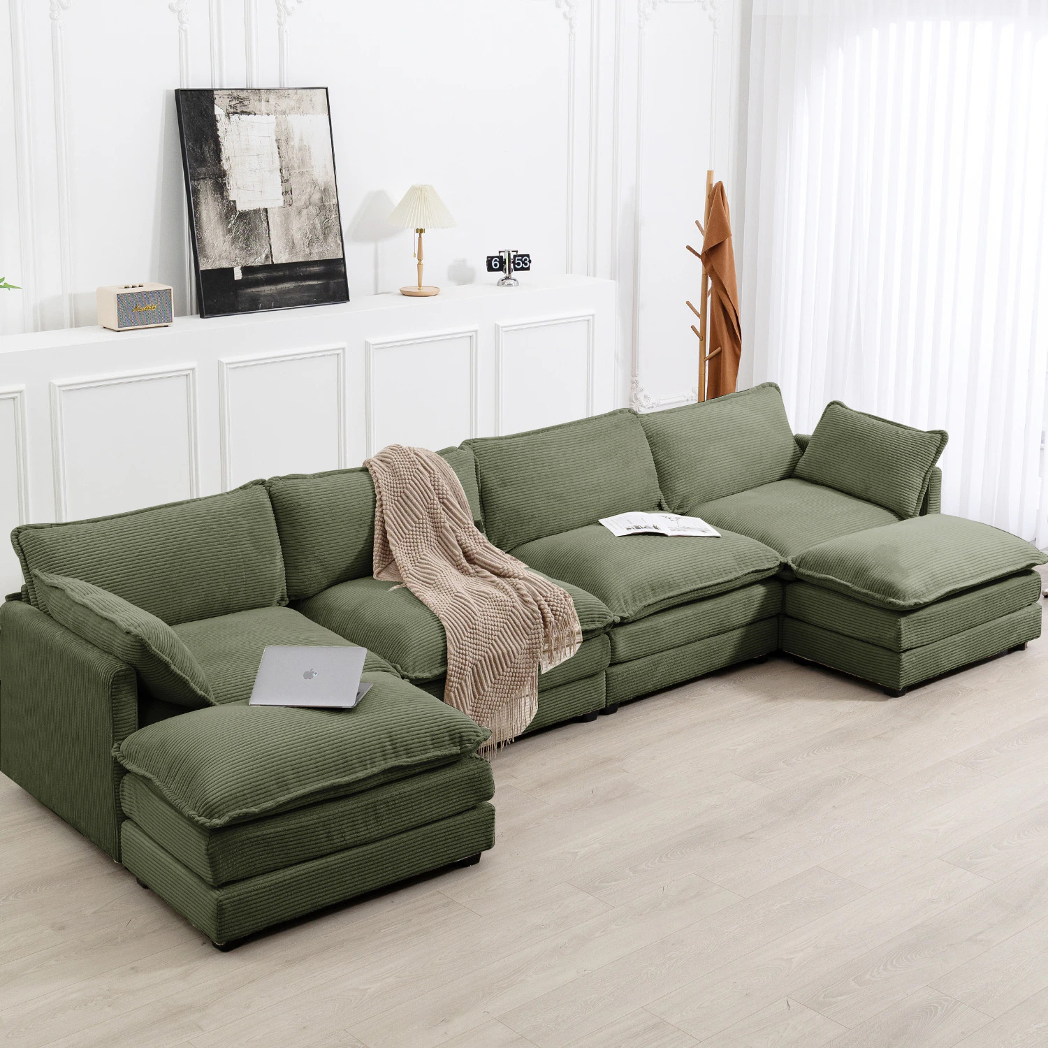 JEAREY Sectional sofa 148-in W Modern Green 6+seats Sectional with Slipcover one_size | JE-DXRZJSF-OE | Lowe's