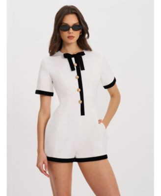 Miss Circle Women's Idina Business Casual White Romper with Black Trim - Macy's | Macy's