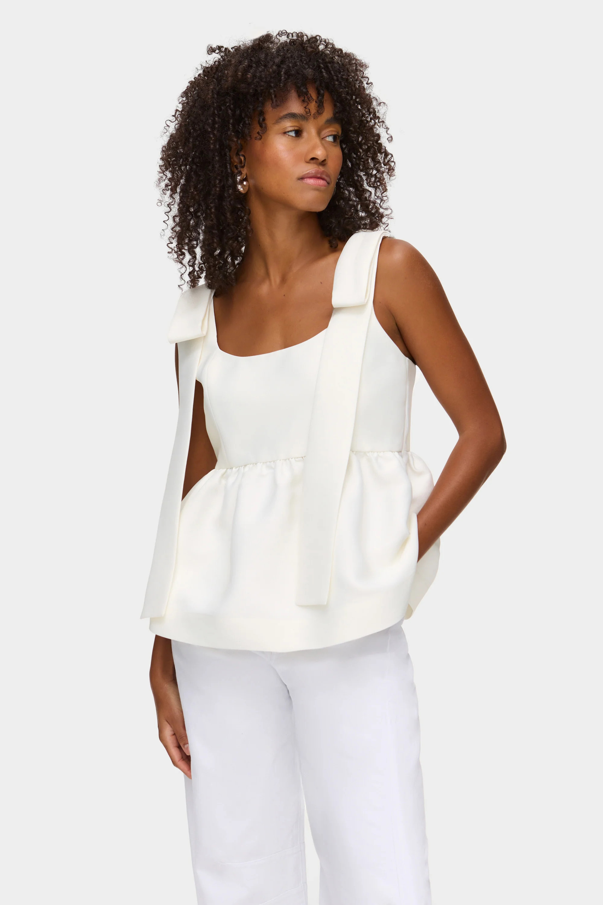 ALIGNE Bow Peplum Satin Bridal Top - White | Alina | ALIGNE UK & EU