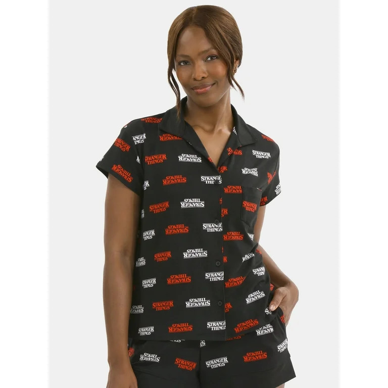 Netflix Stranger Things Women's Printed Notched Top and Shorts Pajama Set, 2-Piece, Sizes XS-3X | Walmart (US)