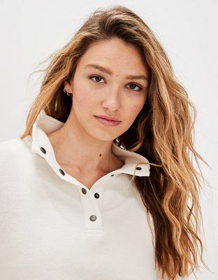 AE Mock Neck Henley Sweatshirt | American Eagle Outfitters (US & CA)