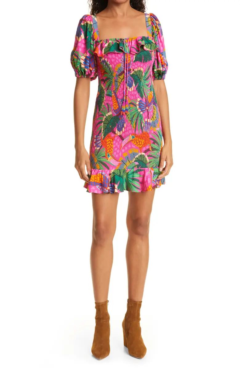 FARM Rio Painted Toucans Smocked Minidress | Nordstrom | Nordstrom