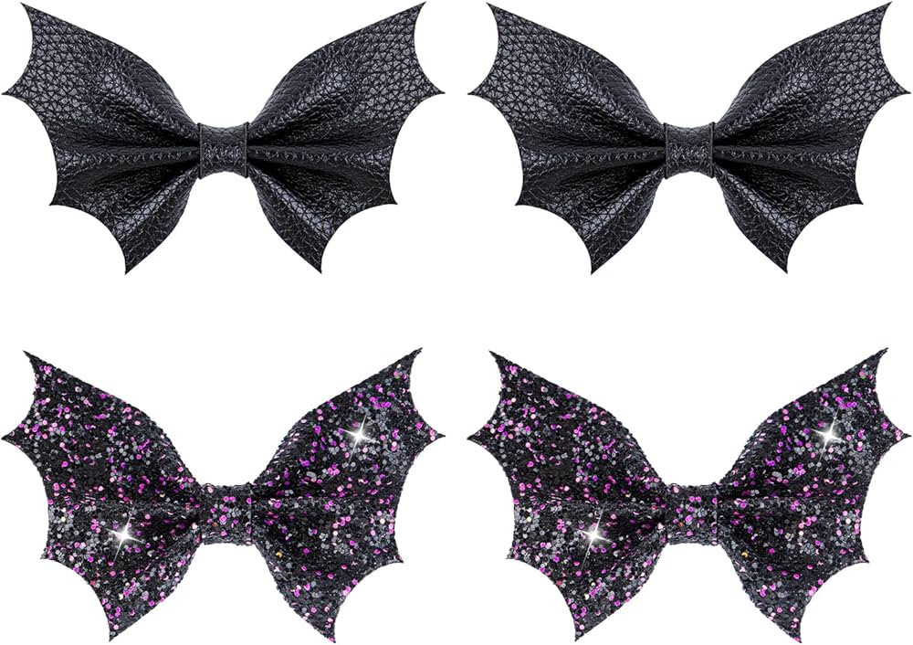 Black Bat Hair Bow Clips, 2 Pcs PU Leather & Glitter Halloween Hair Clips with Alligator Clips, B... | Amazon (US)
