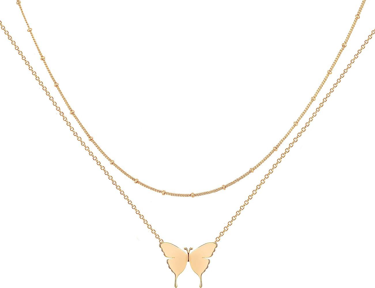 Mevecco Layered Heart Necklace Pendant Handmade 18k Gold Plated Dainty Gold Choker Arrow Bar Laye... | Amazon (US)