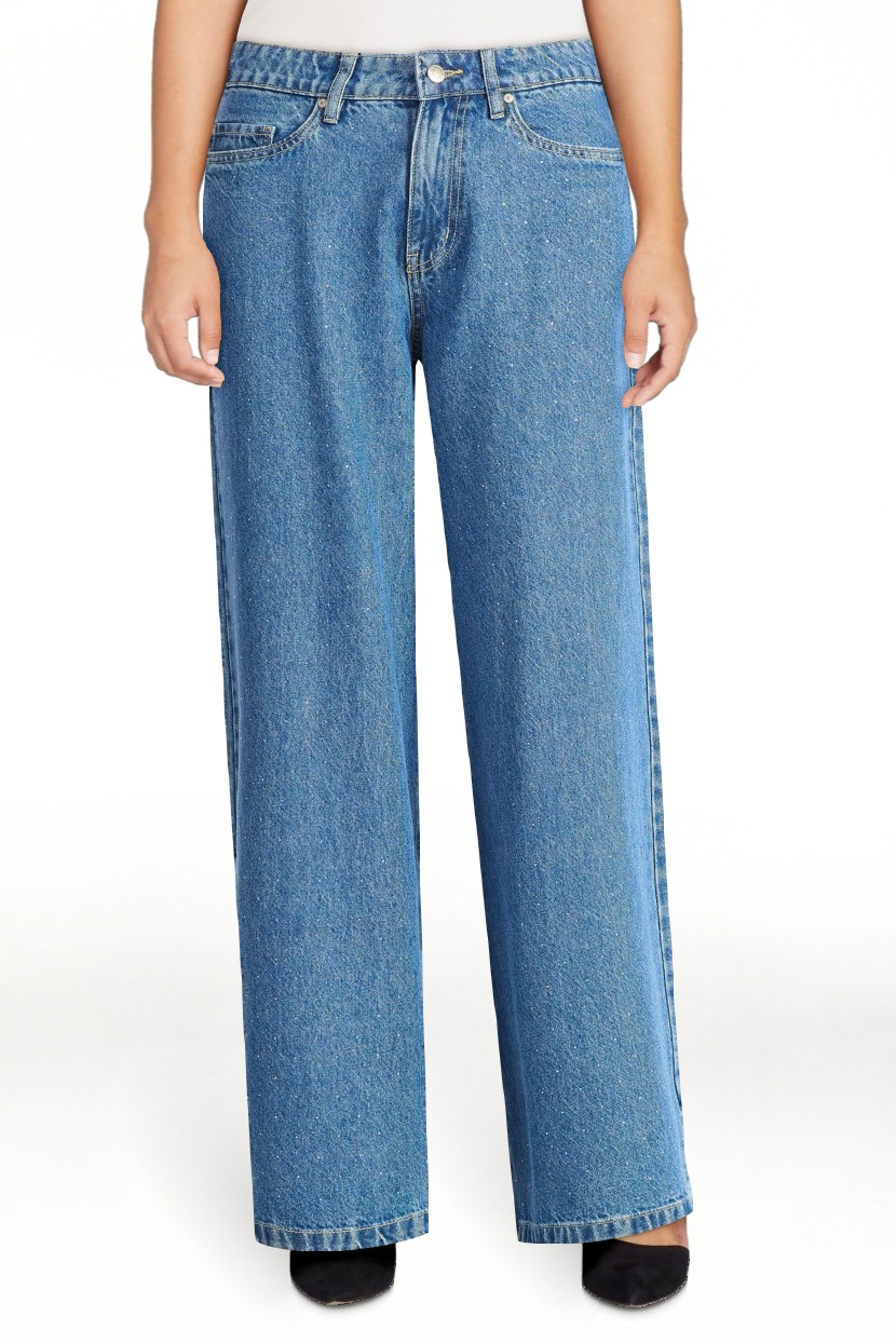 Scoop Women’s and Women’s Plus Rhinestone Embellished Wide Leg Jeans, Sizes 0-26W | Walmart (US)