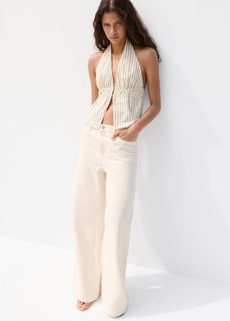 Striped halter-neck top yellow - Woman - M - MANGO | Mango (US/MX/AU)