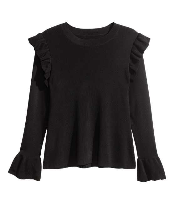 H&M - H&M+ Ribbed Ruffle Sweater - Black - Women | H&M (US)
