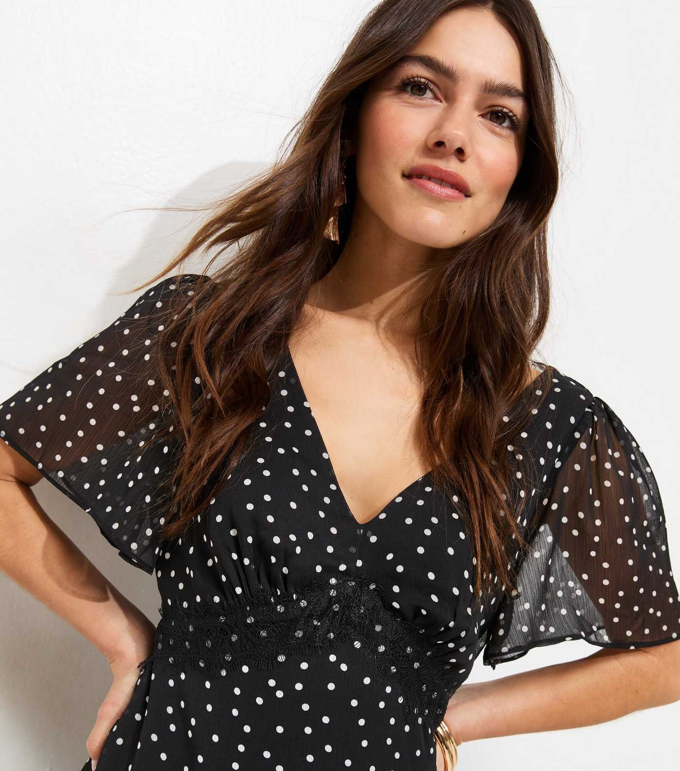 Petite Black Polka Dot Chiffon Tiered Tea Maxi Dress | New Look | New Look (UK)