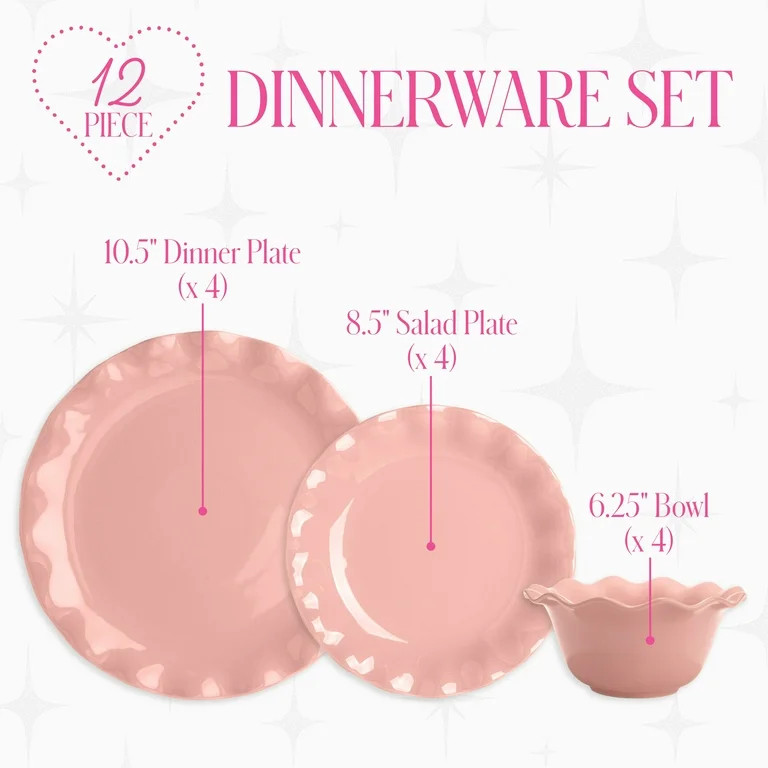 Paris Hilton Heiress Collection 12-Piece Stoneware Dinnerware Set, Plates & Bowls Dish Set, Servi... | Walmart (US)