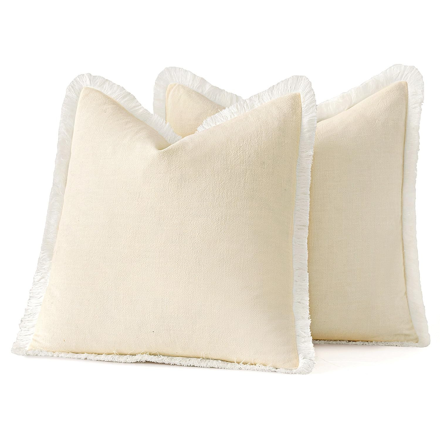 MIULEE Decorative Throw Pillow Covers Neutral Linen Fringe Throw Pillows Set of 2 Cream White Boh... | Amazon (US)