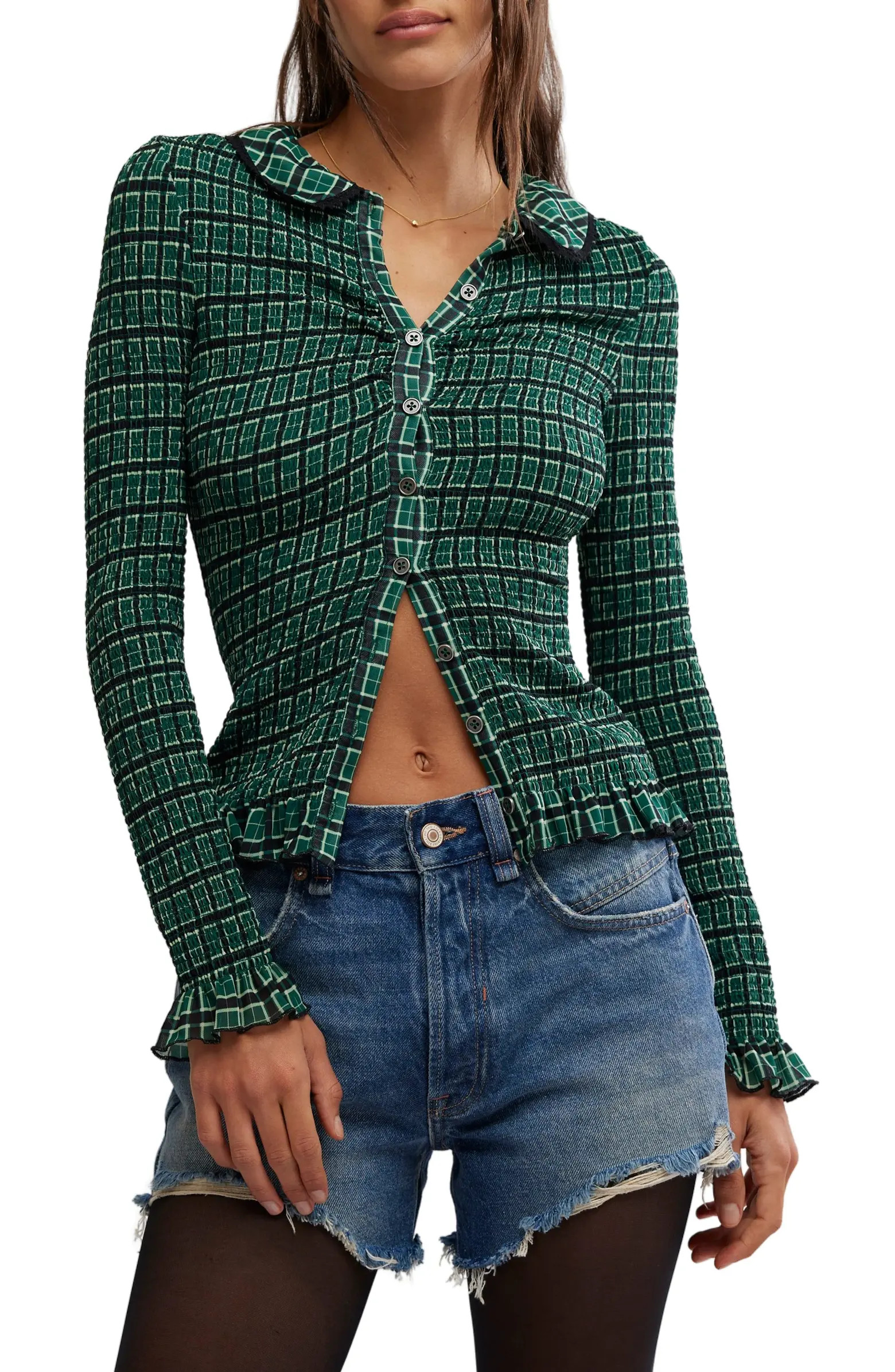 Free People Caught A Feeling Smocked Button-Up Top | Nordstrom | Nordstrom