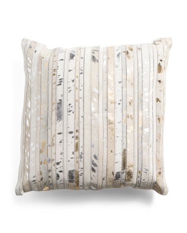 22x22 Stenciled Faux Haircalf Pillow With Stripes | Throw Pillows | T.J.Maxx | TJ Maxx