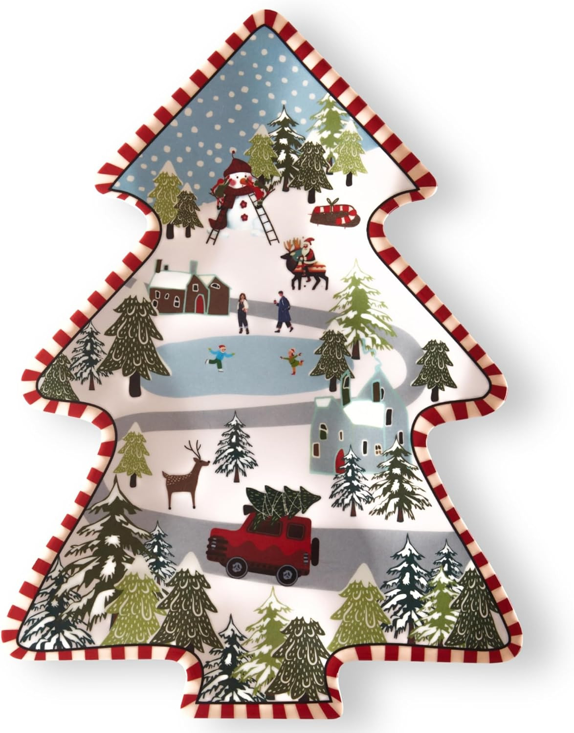Christmas Tree Melamine Tray - Santa & Snowman Pattern | Ideal for Holiday Treats, Candy, and Fea... | Amazon (US)