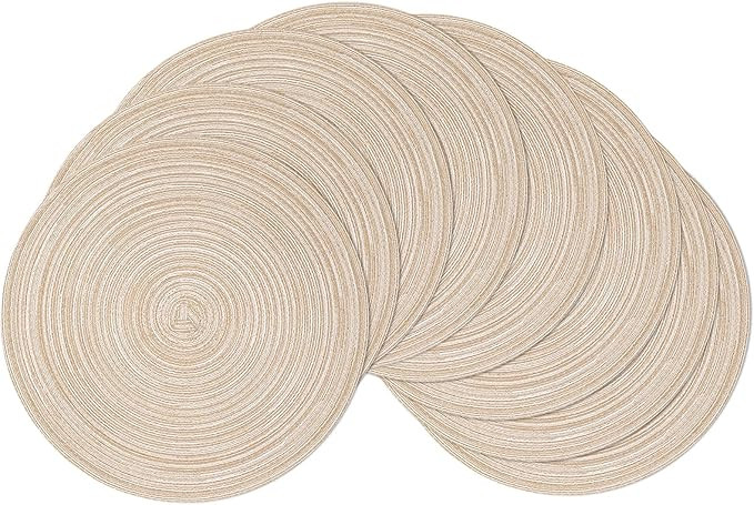 SHACOS Round Braided Placemats Set of 8 Round Table Mats for Dining Tables (Beige, 8) | Amazon (US)