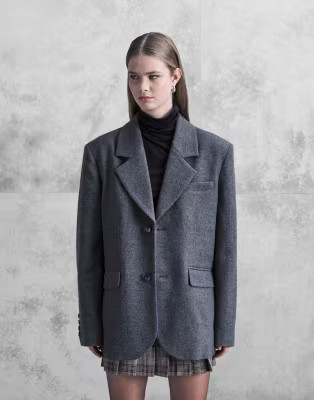 Aria Cove oversized wool look dropped shoulder blazer in charcoal | ASOS (Global)