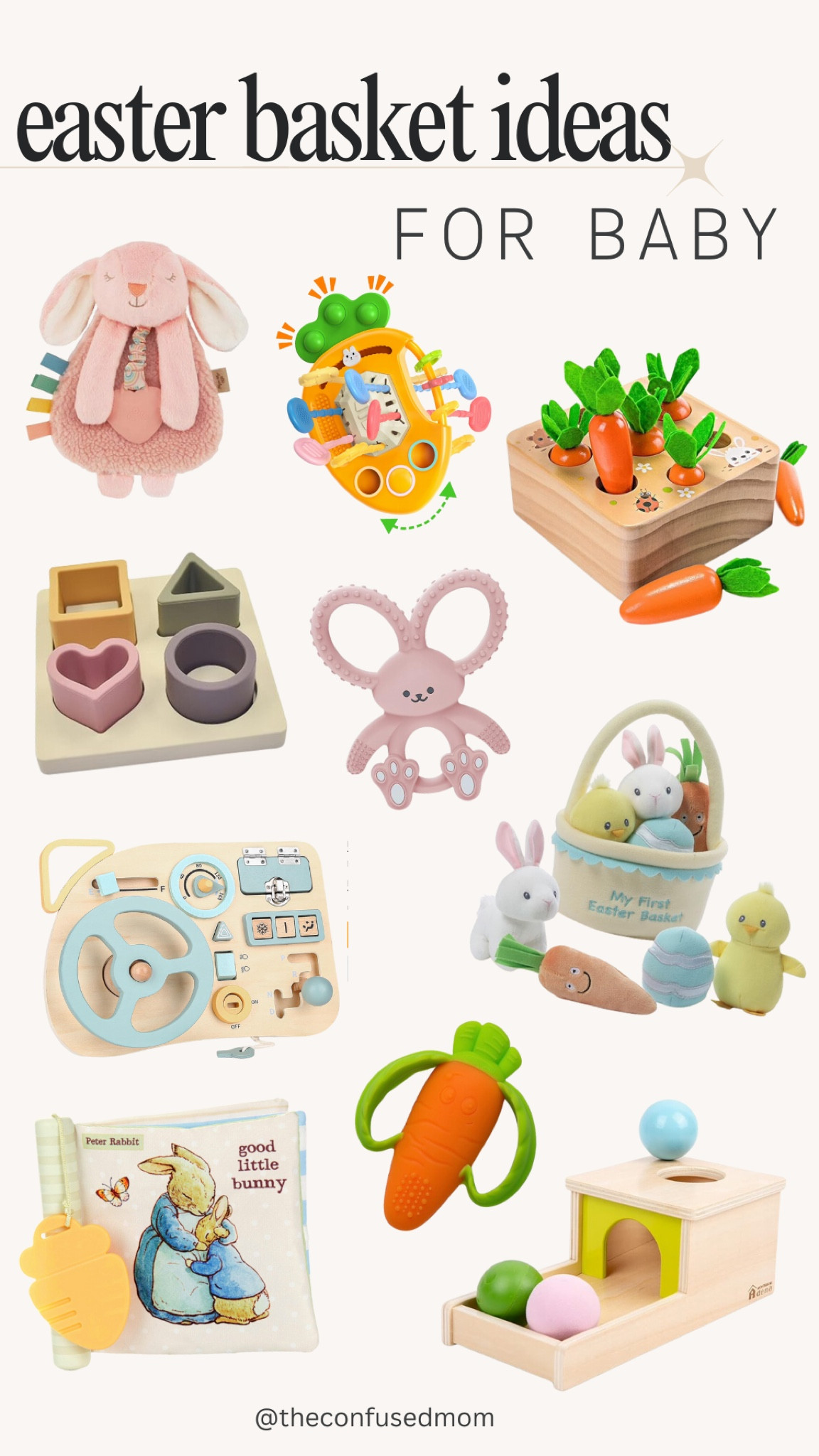 Easter basket ideas for babies, toddler Easter basket toys, Montessori toys, Easter teethers, Easter stuffed animals, baby toys, carrot toys, Easter toys, affordable Easter basket finds 

#LTKbaby #LTKfindsunder50 #LTKSeasonal